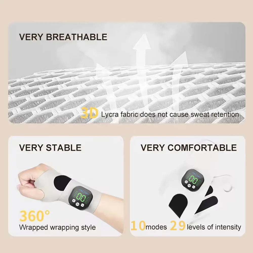 Masseur électrique de poignet et de main sans fil, 10 modes de Massage par Vibration, 29 niveaux de Massage des mains, attelle de poignet Rechargeable
