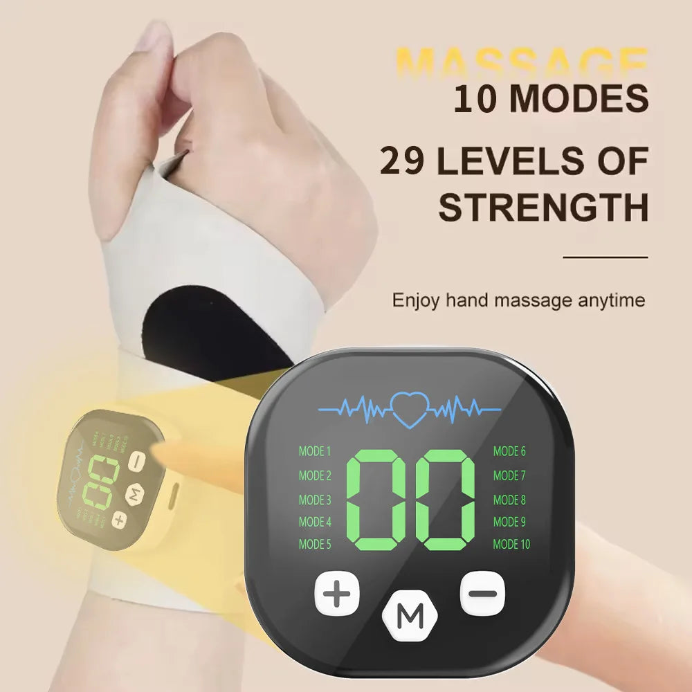 Masseur électrique de poignet et de main sans fil, 10 modes de Massage par Vibration, 29 niveaux de Massage des mains, attelle de poignet Rechargeable
