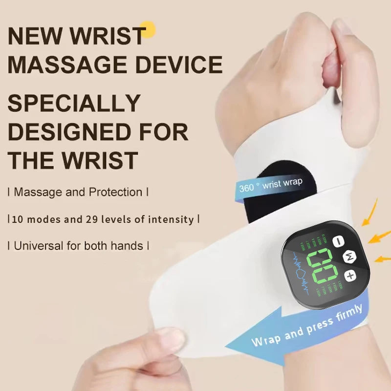 Masseur électrique de poignet et de main sans fil, 10 modes de Massage par Vibration, 29 niveaux de Massage des mains, attelle de poignet Rechargeable